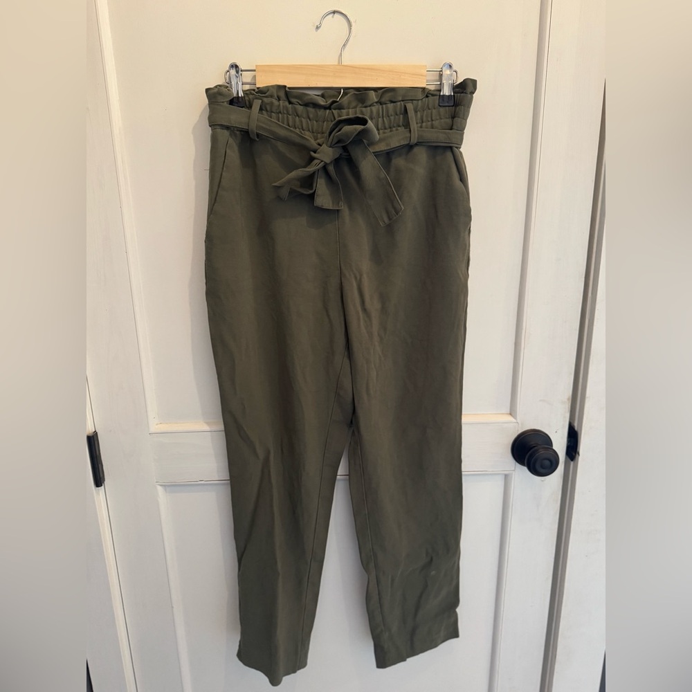 Zara Olive Green Paperbag High Waist Belted Pants